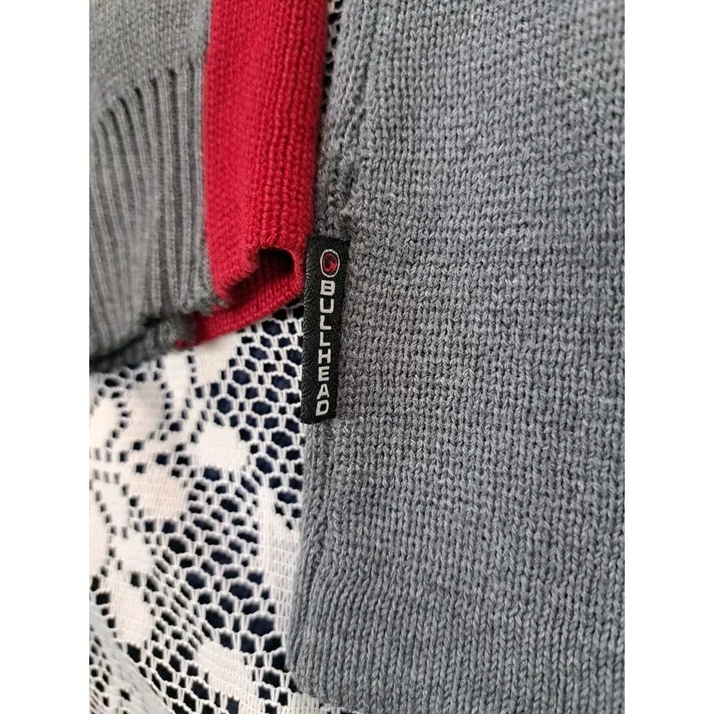 Bullhead Brand Men's Cardigan Size M Full Zip Gray Red Black Logo Pockets Preppy